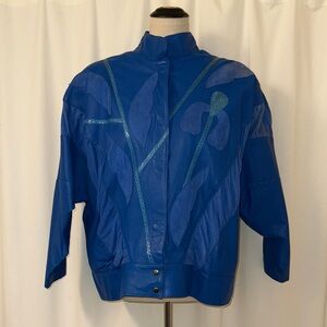 Vintage 80s Electric Blue Leather Jacket with Suede and Snakeskin Design SZ L
